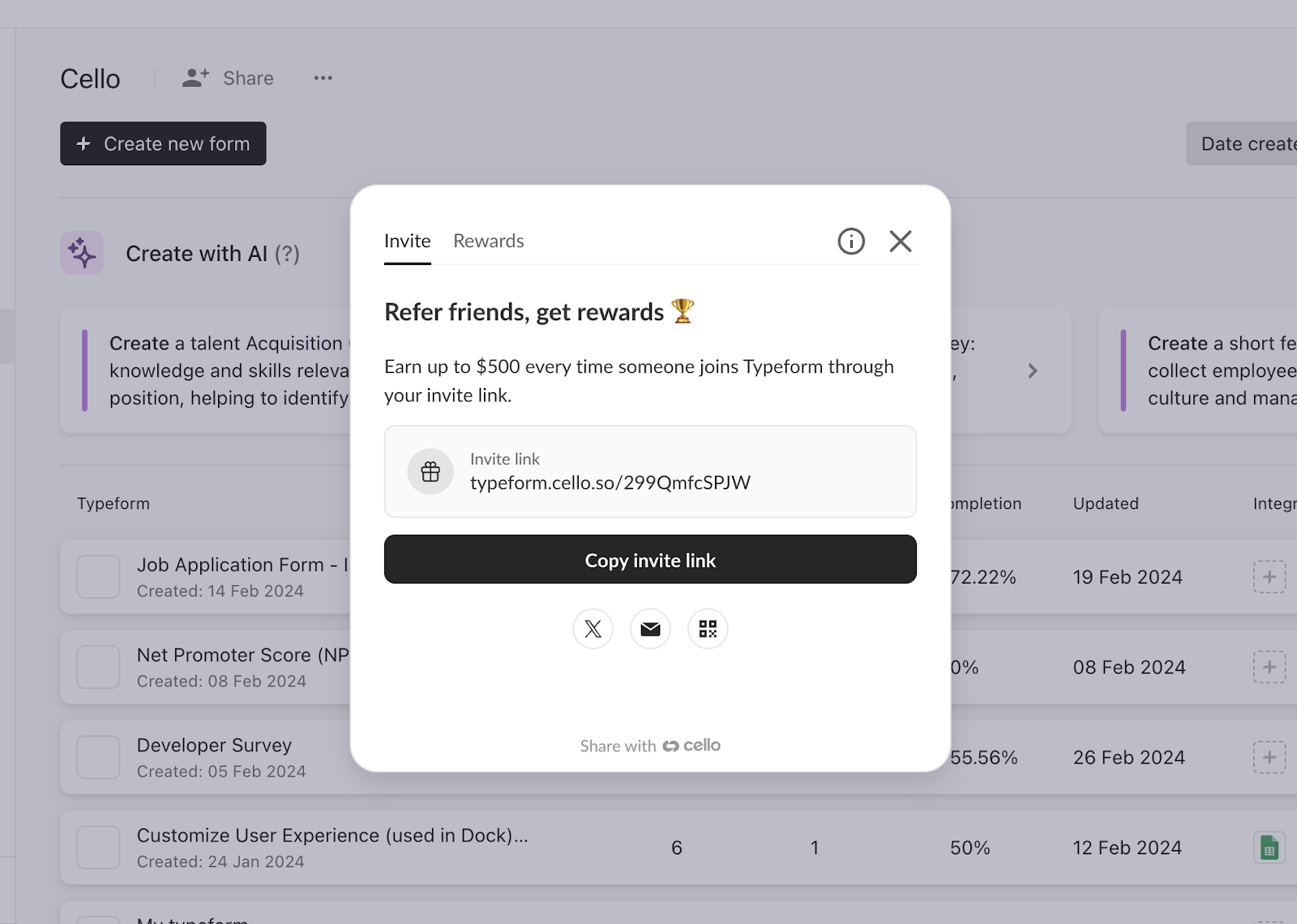 Image showing typeform's referral program