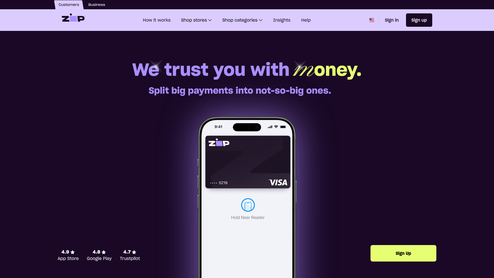 Screenshot of https://www.zip.co