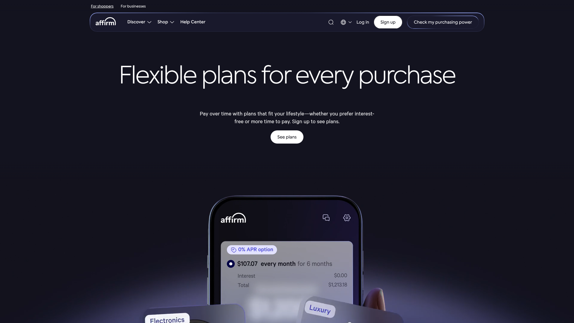 Screenshot of https://www.affirm.com