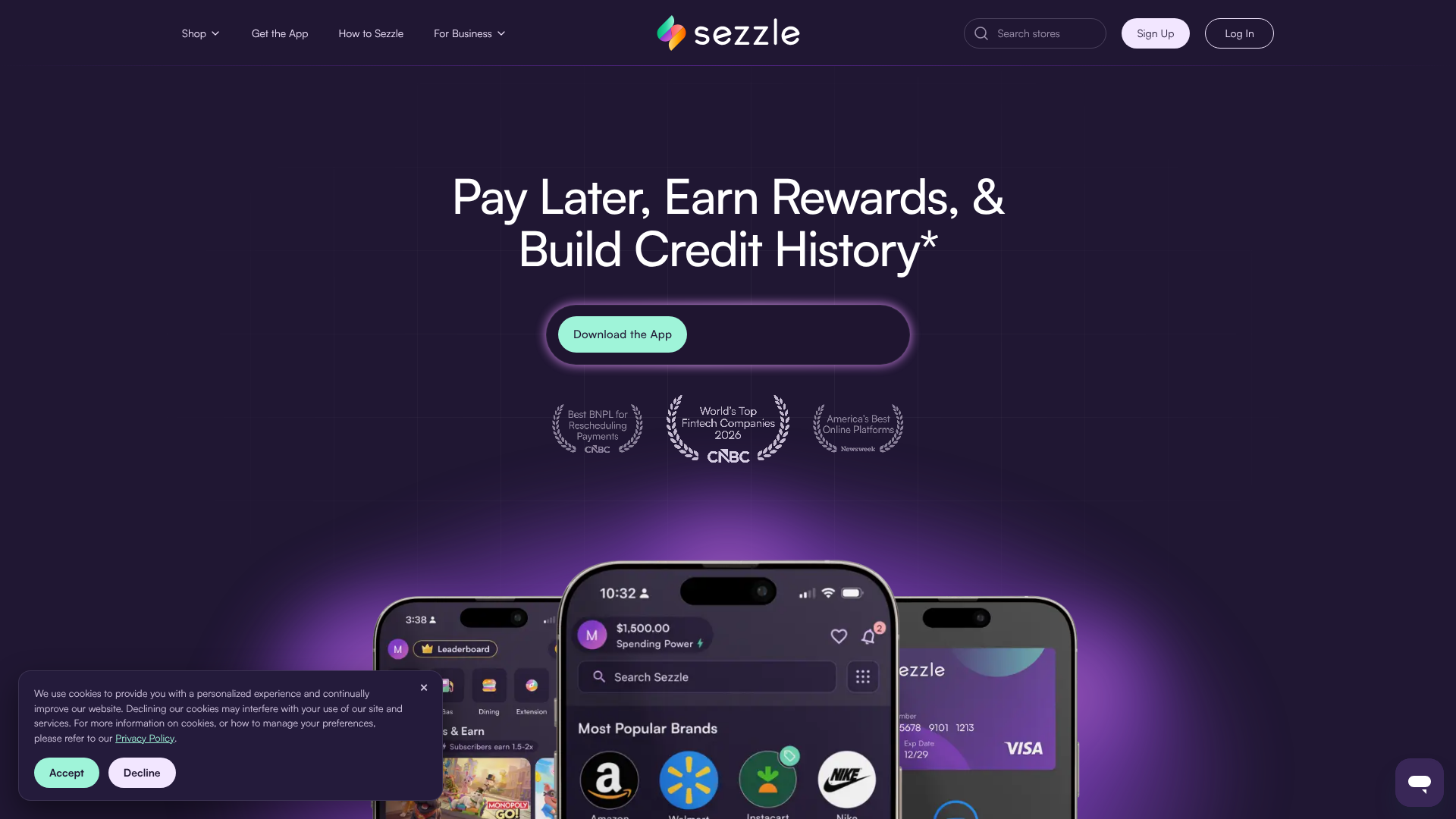 Screenshot of https://www.sezzle.com