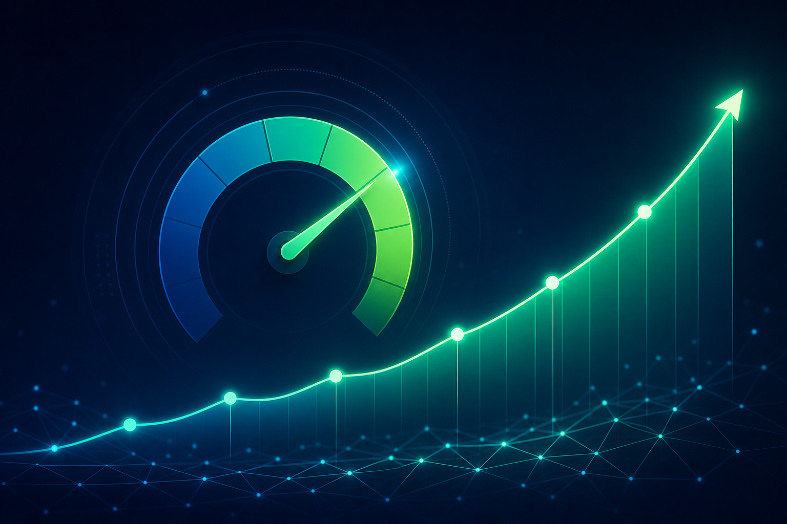 Abstract illustration of credit scoring data with geometric shapes and digital lines in blue and green, no text or labels
