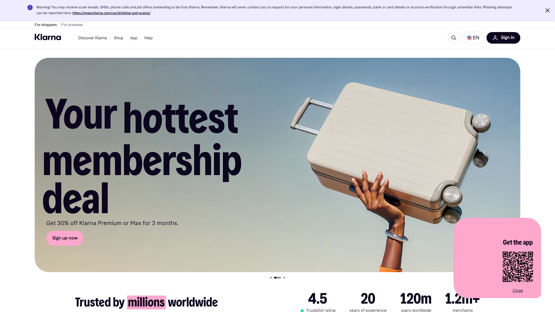 Screenshot of https://www.klarna.com