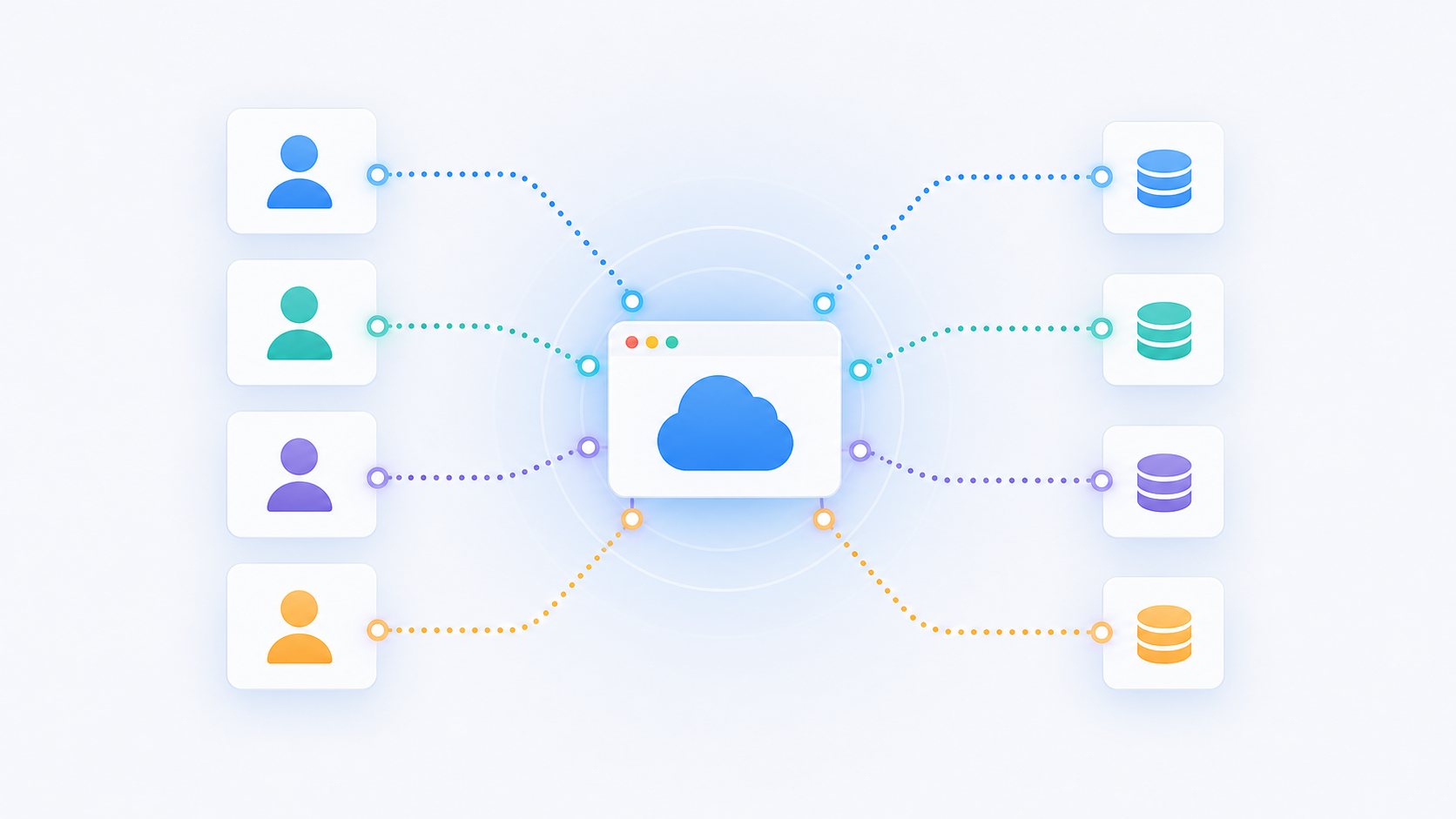 A clean, modern illustration showing multiple customer icons connected to a central platform hub, with each customer represented as a distinct node or tile. The visual conveys a one-to-one relationship between customers and a fixed cost unit, using a minimal flat design style with blue and teal color palette. No text, no labels, no letters.