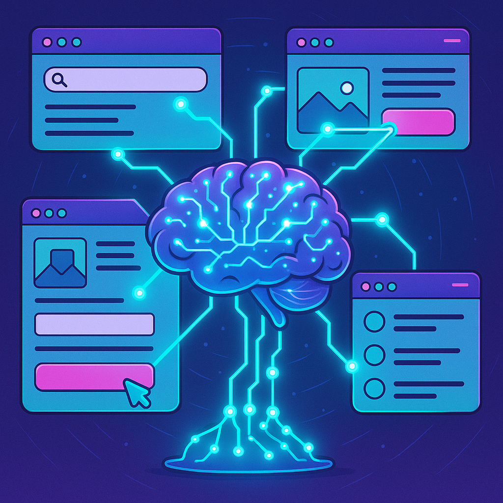 AI-powered browser automation showing intelligent interaction with multiple websites and forms simultaneously