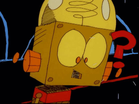 Animated GIF of a confused robot representing AI automation challenges with complex security measures